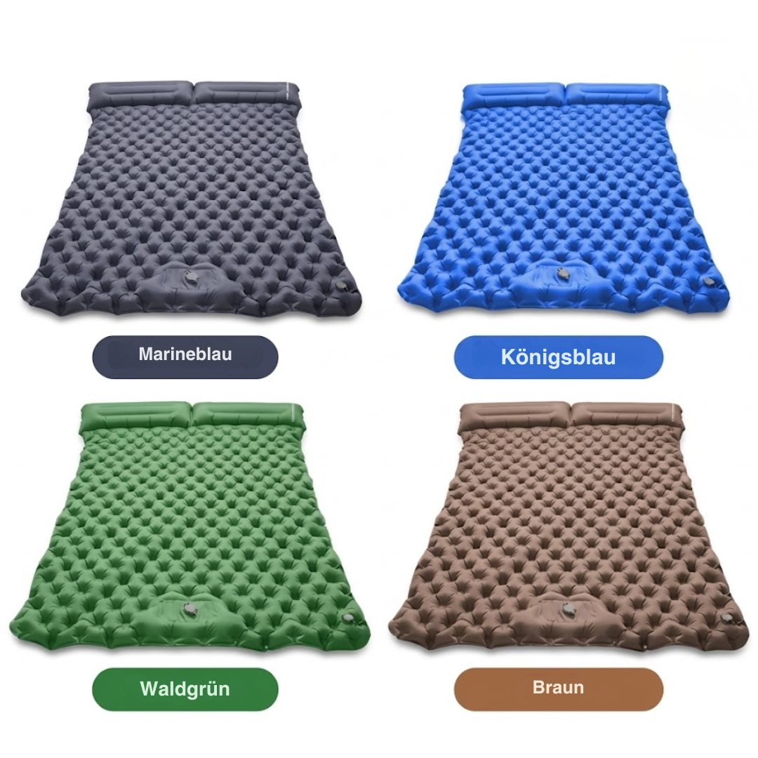 Aufblasbare Doppel-Campingmatte – Strapazierfähig – integriertem Kissen & Fußpumpe