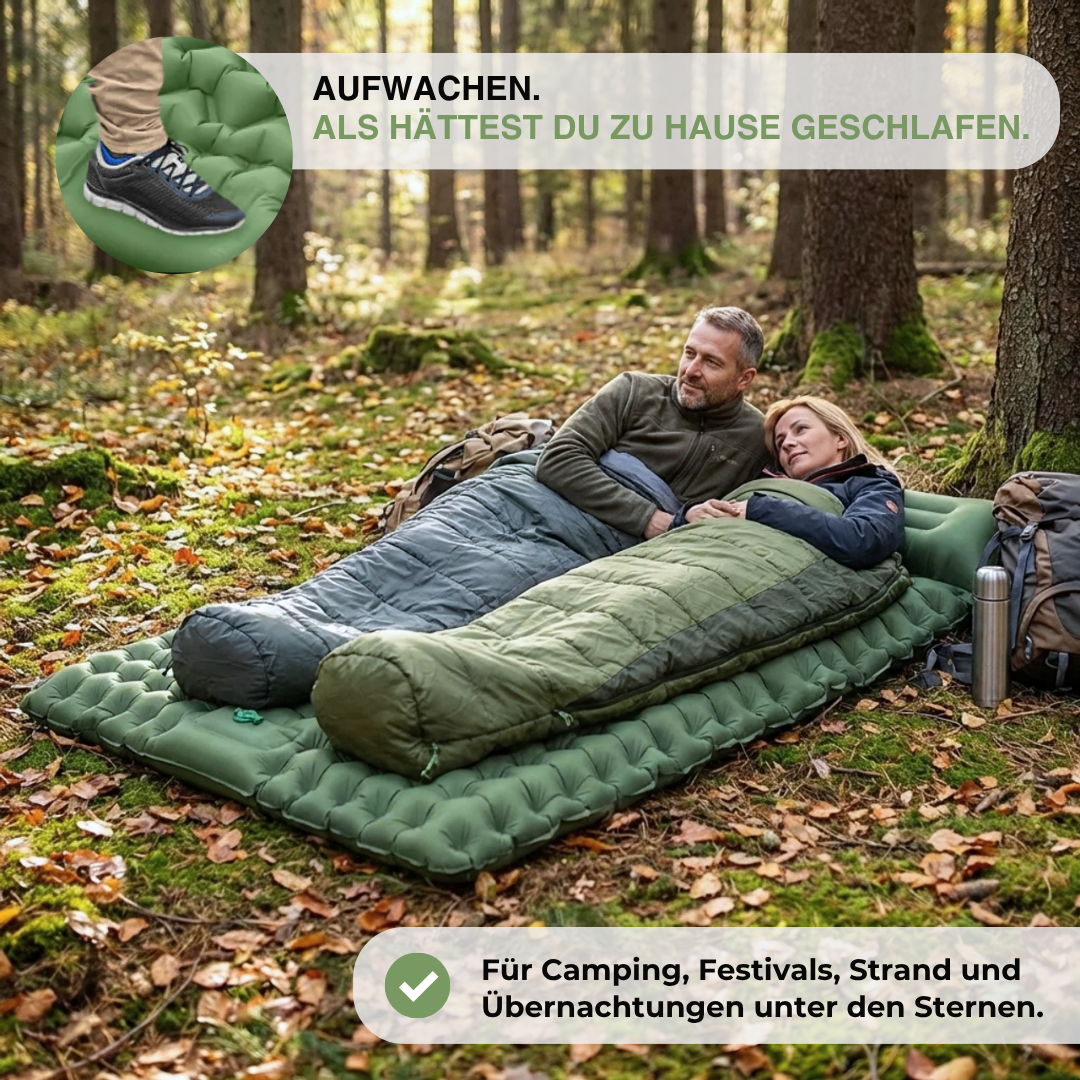Aufblasbare Doppel-Campingmatte – Strapazierfähig – integriertem Kissen & Fußpumpe
