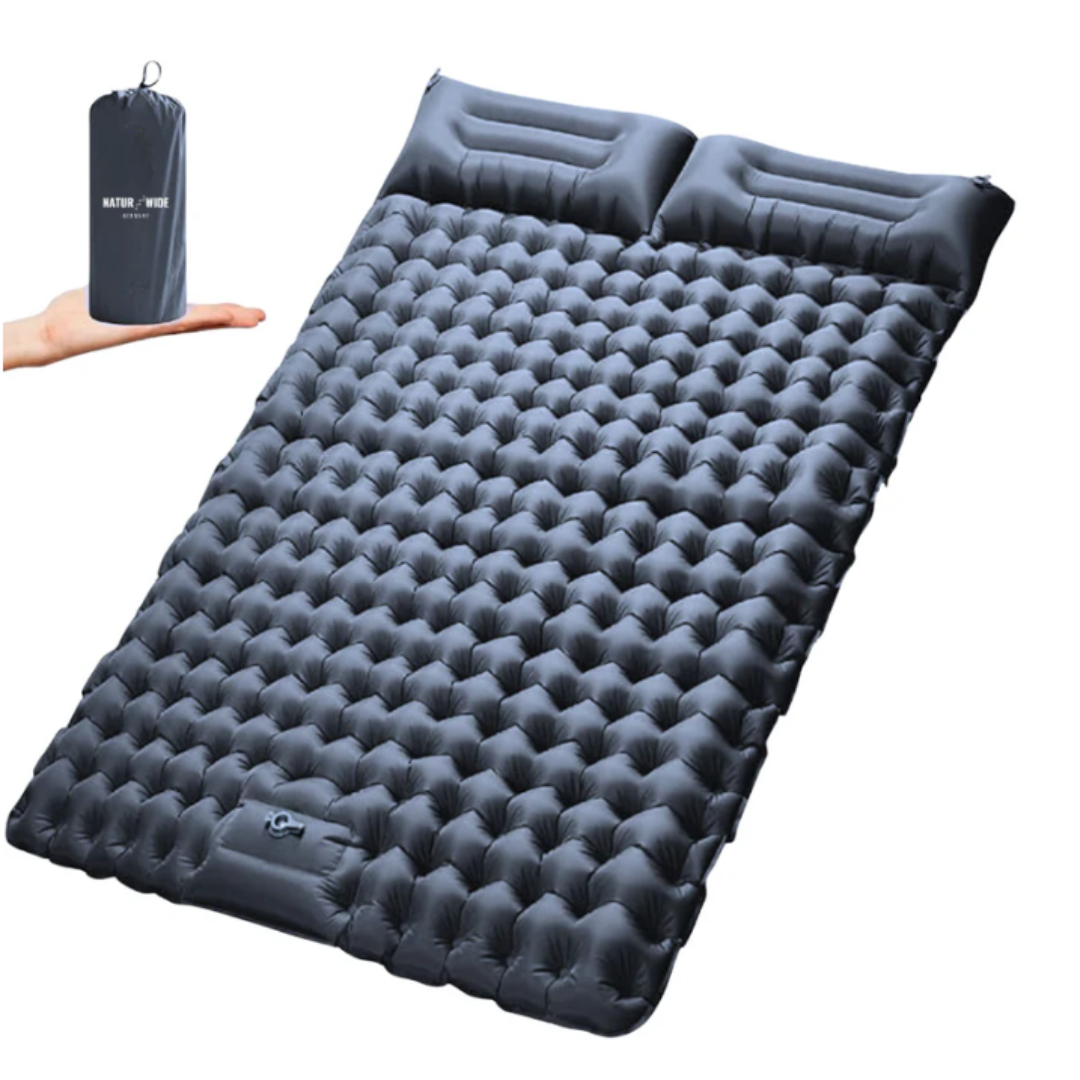 Aufblasbare Doppel-Campingmatte – Strapazierfähig – integriertem Kissen & Fußpumpe