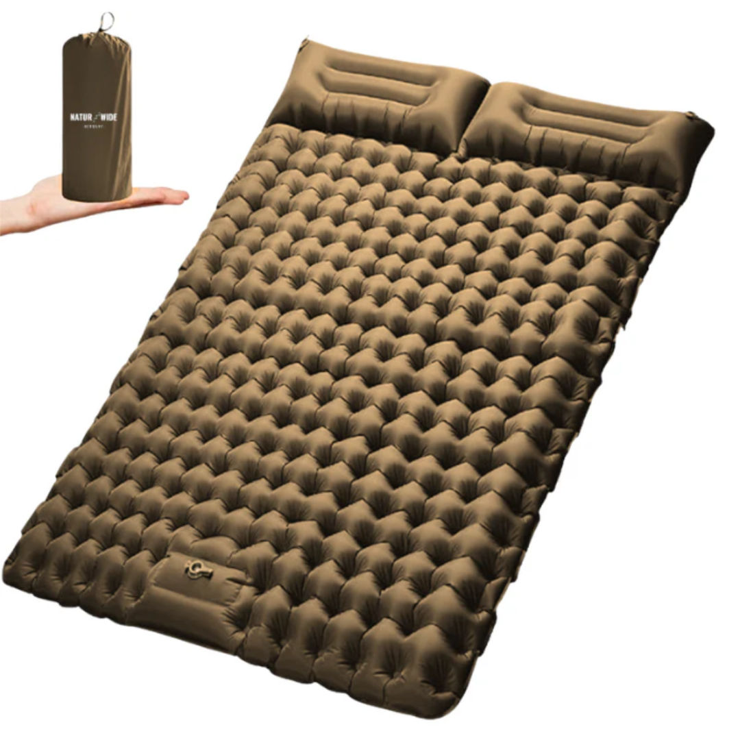 Aufblasbare Doppel-Campingmatte – Strapazierfähig – integriertem Kissen & Fußpumpe
