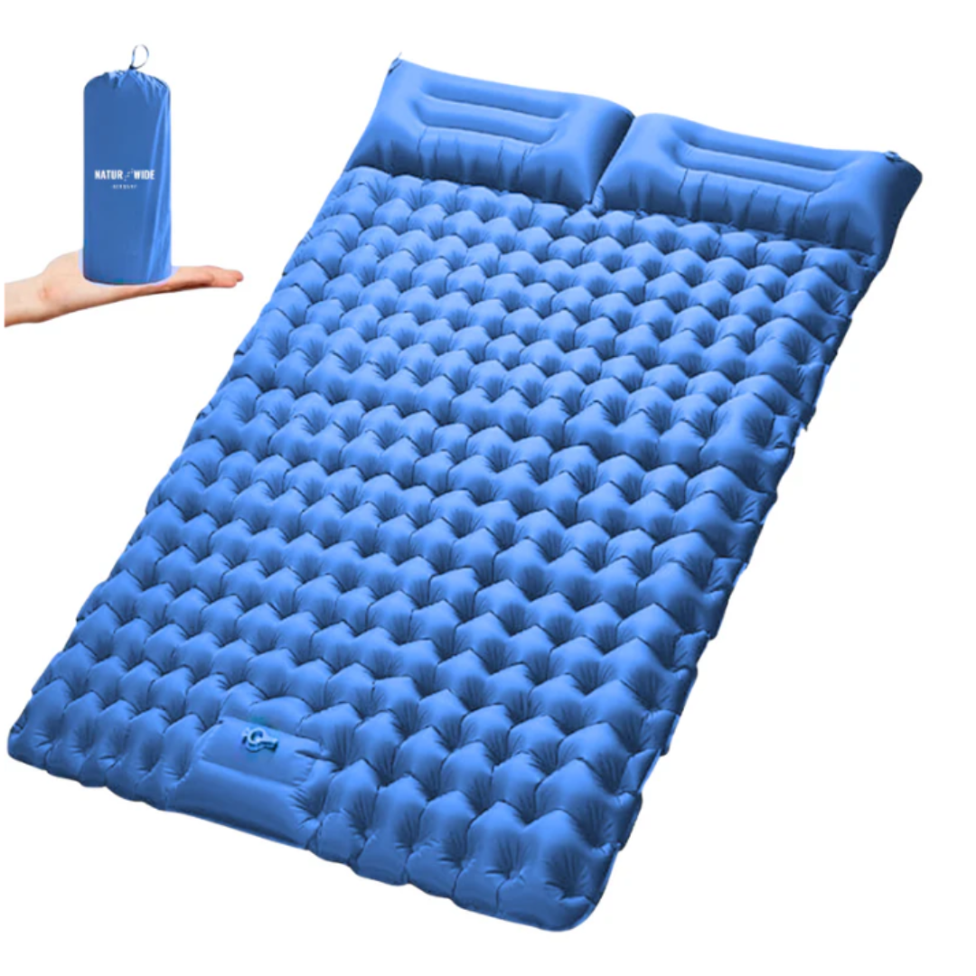 Aufblasbare Doppel-Campingmatte – Strapazierfähig – integriertem Kissen & Fußpumpe