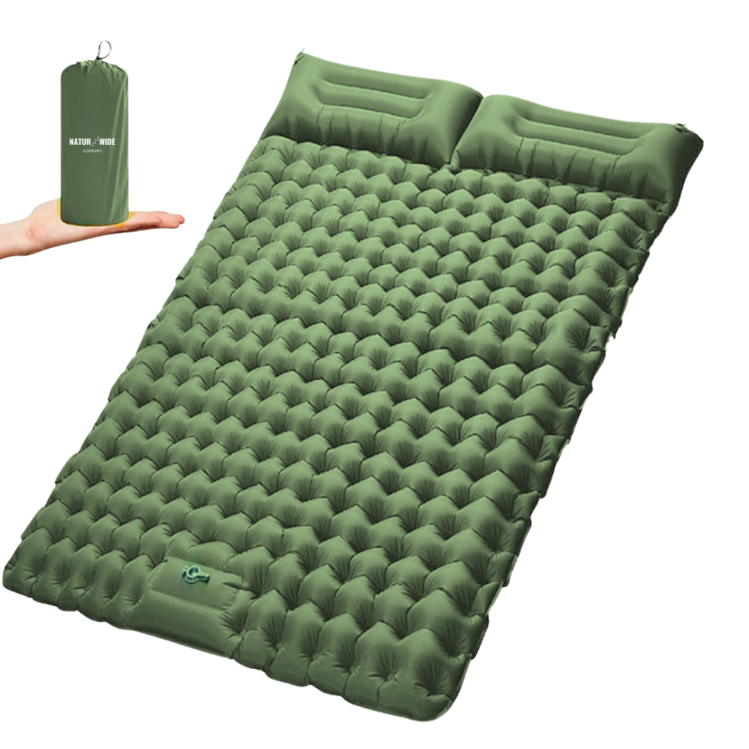 Aufblasbare Doppel-Campingmatte – Strapazierfähig – integriertem Kissen & Fußpumpe