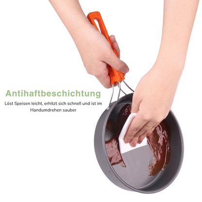 Camping-Kochset – Komplettes 9-teiliges Set – Topf, Wasserkessel & Pfanne