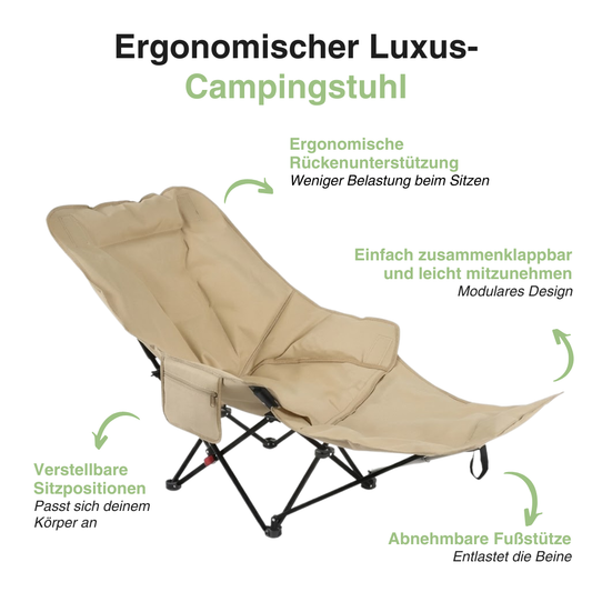 Verstellbarer Campingstuhl – Klappbar – Mit Fußstütze
